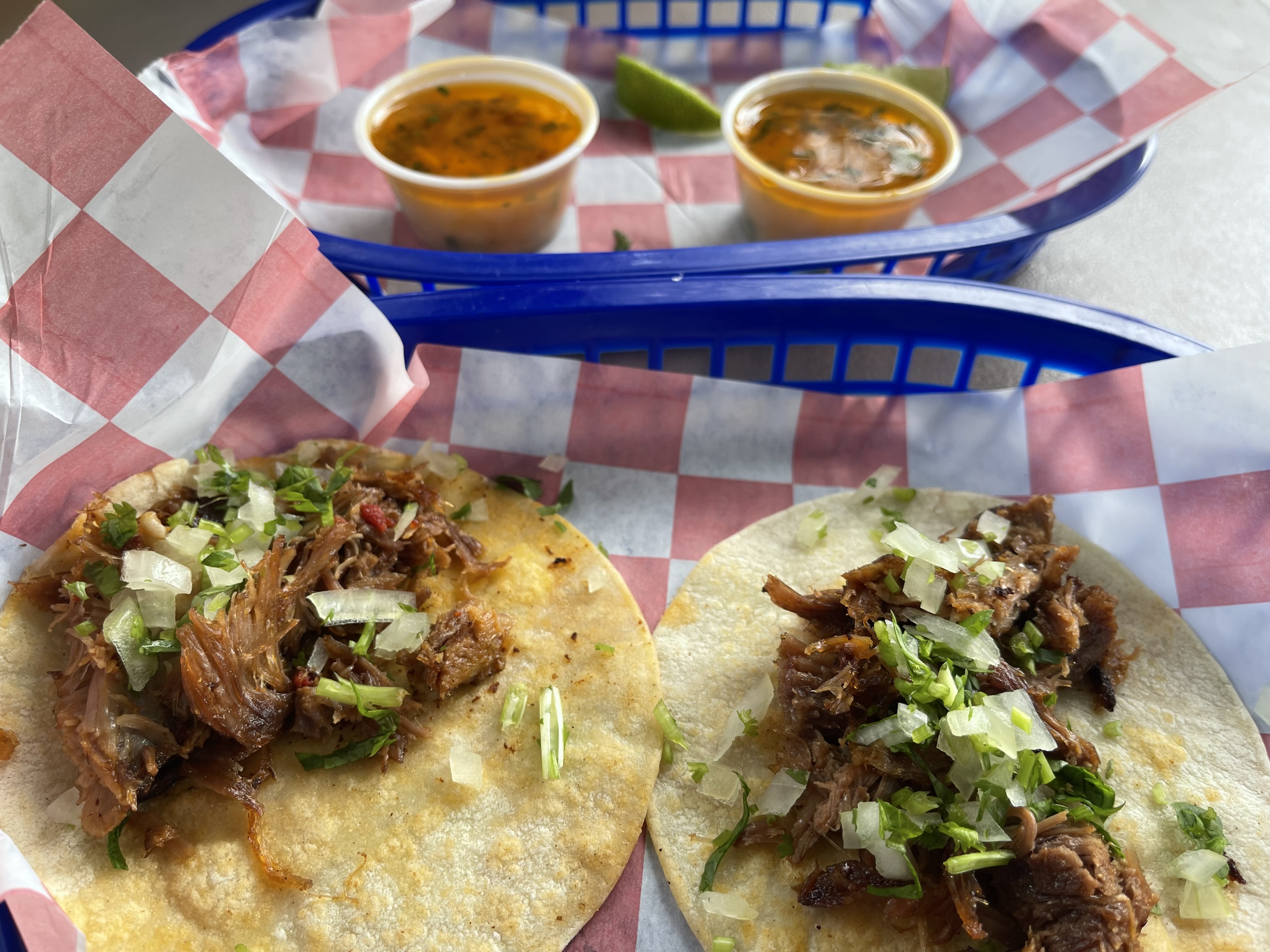 La Oveja Negra Barbacoa De Borrego (Lamb) * Only available Friday, Saturday, and Sunday. Taco’s come with onions, cilantro, limes and the salsa on the house. And, consome comes with garbanzo beans, rice, onion, cilantro, and limes, and salsa.